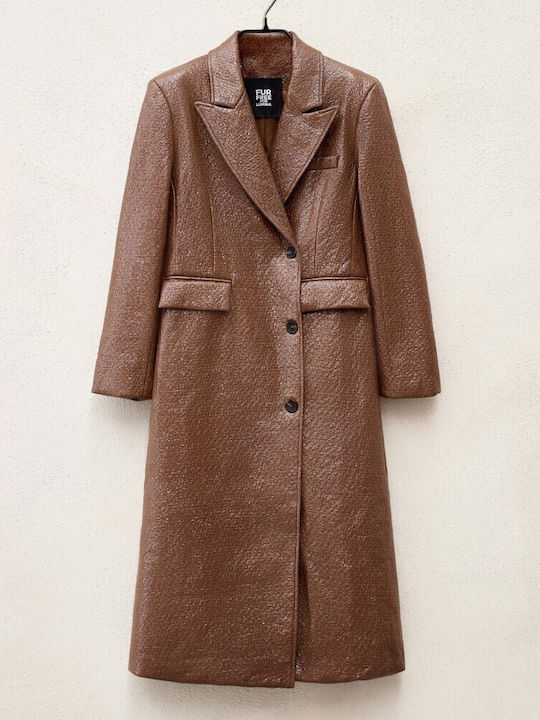 Piele Femeie Camel Palton cu Nasturi