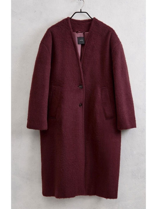 Γυναικείο Bordeaux Παλτό Oversized με Κουμπιά
