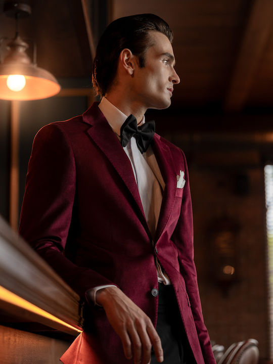 Men's Winter Suit Jacket Slim Fit Burgundy