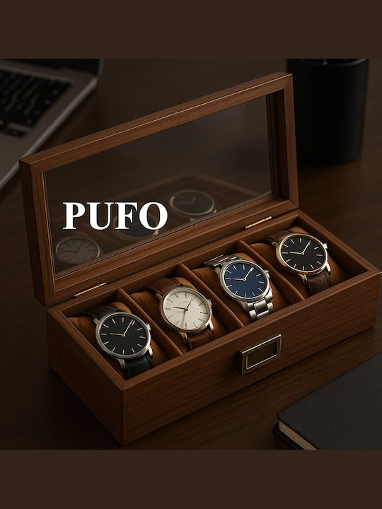 Elegant Wooden Case Storing Organizing 4 Watches Pufo Noble Model Brown