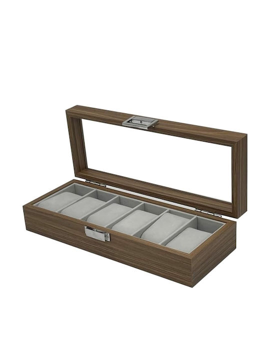 Elegant Wooden Case Storage Organization 6 Watches Pufo Gentleman Model Brown