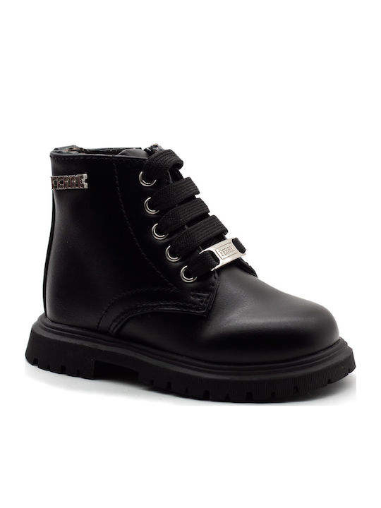 Lederne Kinderstiefel mit Schnürsenkeln Schwarz