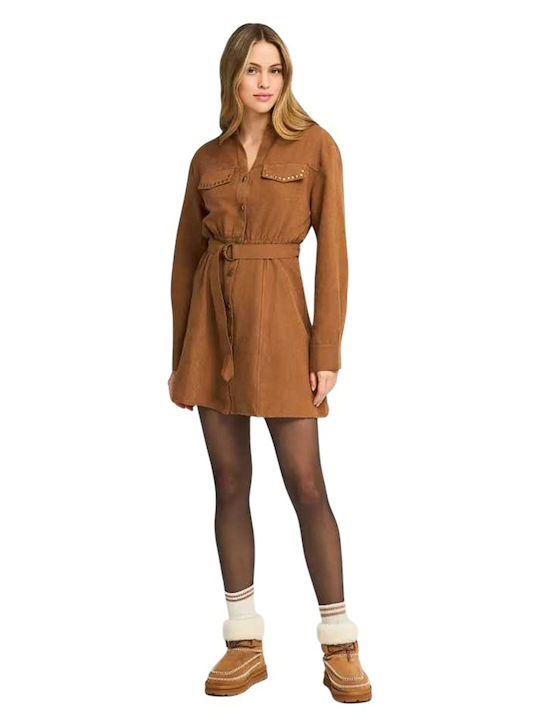 Mini Shirt Dress Dress Brown