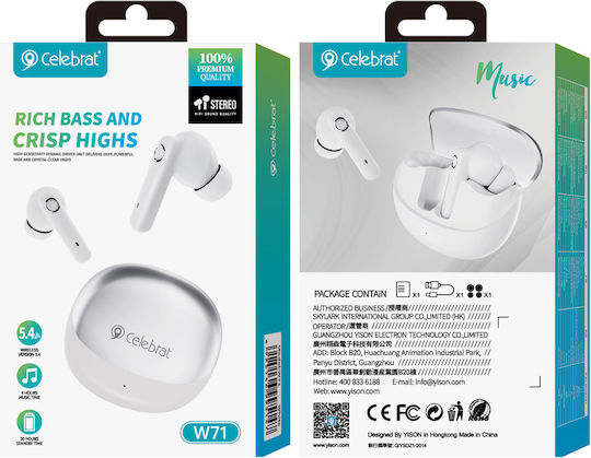 Celebrat W71 In-ear Bluetooth Handsfree Earphones with Charging Case White