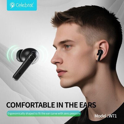Celebrat W71 In-Ear Bluetooth-Freisprecheinrichtung Kopfhörer mit Ladeetui Schwarz
