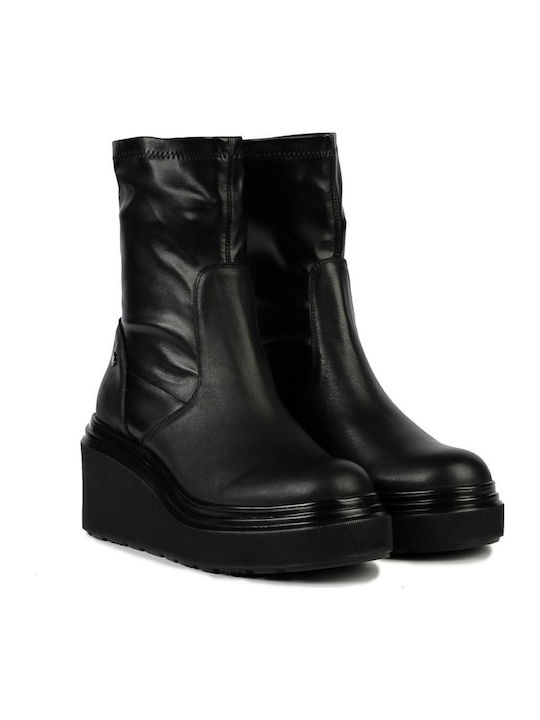 Leder Stiefeletten Damen Schwarz