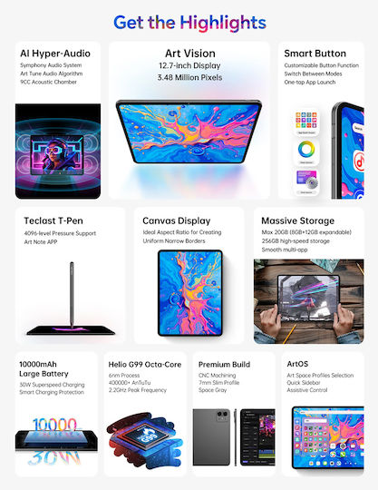 Teclast ArtPad Pro 4G 12.7" Tablet (8GB/256GB) Γκρι