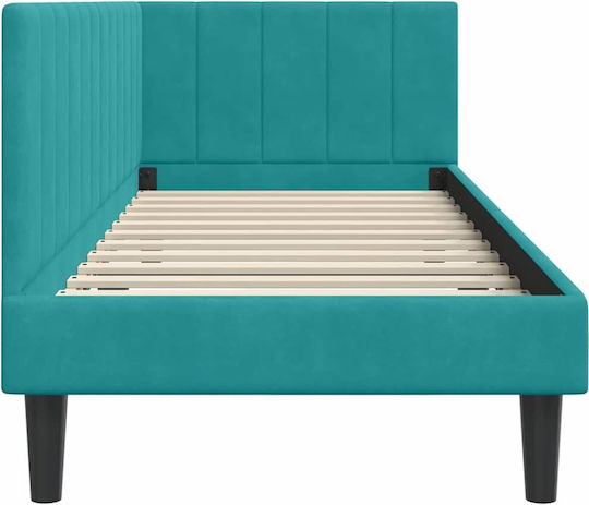 Single Bed Upholstered with Velvet Turquoise with Slats for Mattress 80x200cm