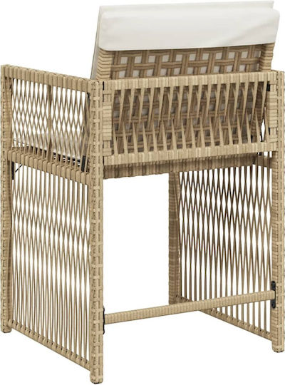 Καρέκλα Εξωτερικού Χώρου Rattan Μπεζ με Μαξιλάρι 4τμχ 45.5x38x38εκ.