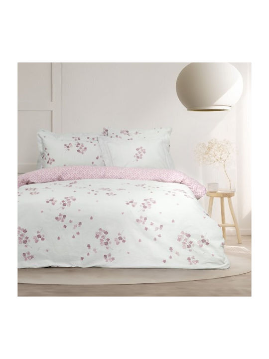 Nima Duvet Cover Set Cotton Single with Pillowcase 160x240 Roselle White-pink