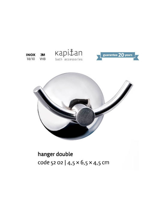 Kapitan Άγκιστρο Μπάνιου Διπλό με Βίδες ​4.5x6.5cm Inox Ασημί
