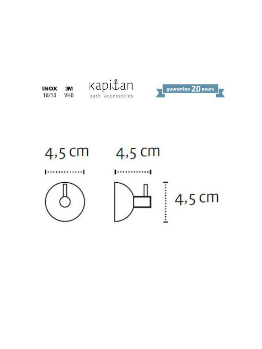Kapitan Single Wall-Mounted Bathroom Hook ​4.5x4.5cm Inox Silver