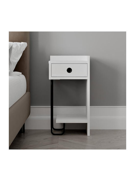 Sirius Wooden Bedside Table with Metallic Legs White 32x30x61cm