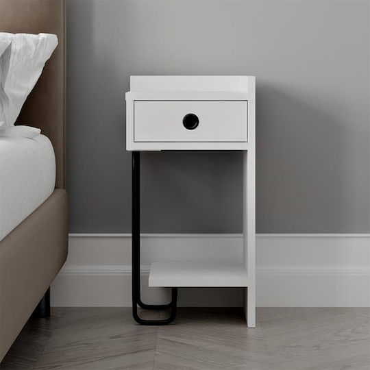 Sirius Wooden Bedside Table with Metallic Legs White 32x30x61cm