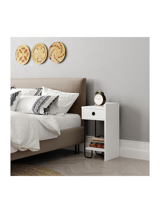 Sirius Wooden Bedside Table with Metallic Legs White 32x30x61cm