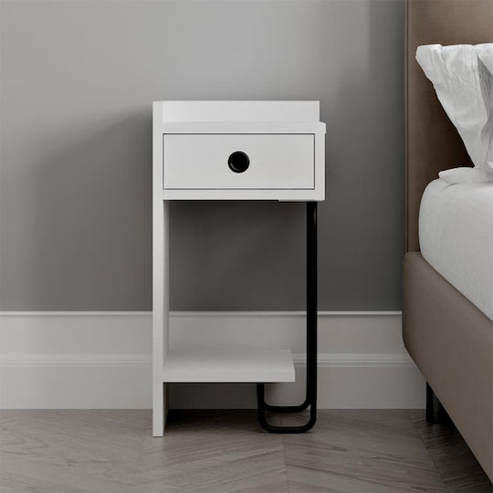 Sirius Wooden Bedside Table with Metallic Legs White 32x30x61cm