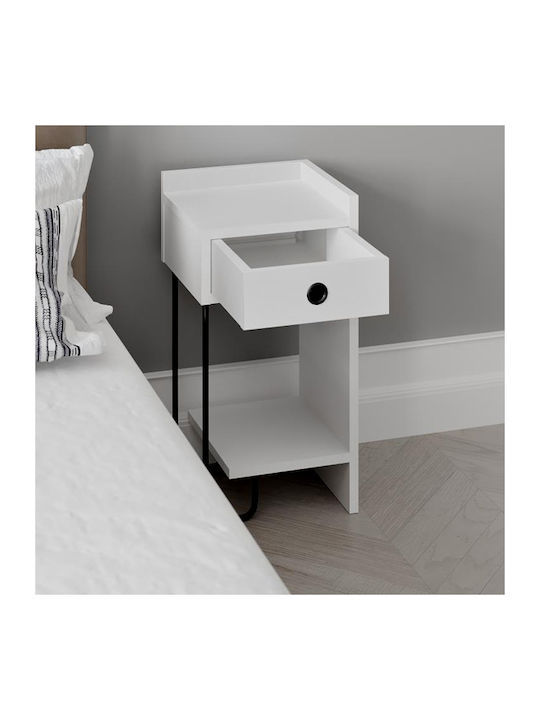 Sirius Wooden Bedside Table with Metallic Legs White 32x30x61cm