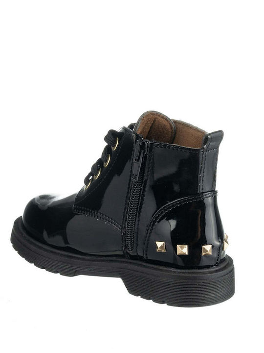 Anatomical Kids Boots from Patent Leather with Laces Black