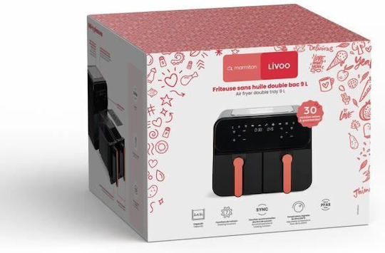 Livoo Air Fryer με Διπλό Αποσπώμενο Κάδο 9lt Μαύρο DOC316