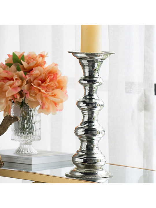 Artekko Pillar Κηροπήγιο Γυάλινο σε Ασημί Χρώμα 15.6x15.6x37.5εκ.