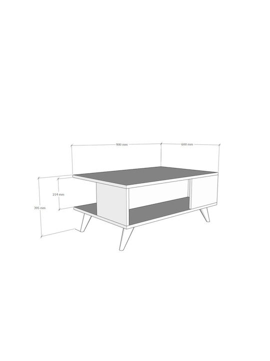Rechteckiges Zentral Kaffeetisch Holz Weiß M90xL39.5xH60cm