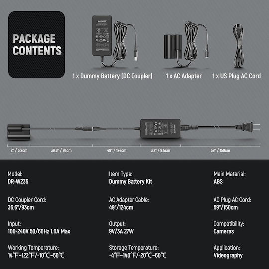 Neewer Np-w235 Dummy Battery Set Kontinuierliches Ladeadapter 367cm Kabel Länge Kompatibel Mit Fujifilm Kameras