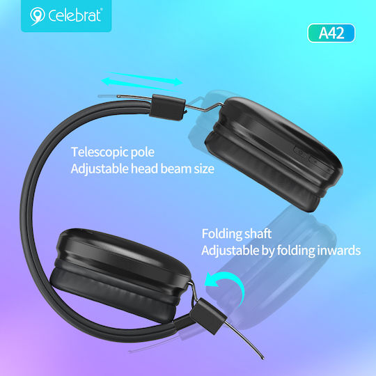 Celebrat A42 Wireless / Wired Over Ear Headphones with 21 hours of Operation Black