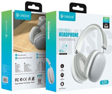 Celebrat A39 Wireless / Wired Over Ear Headphones with 20 hours of Operation White