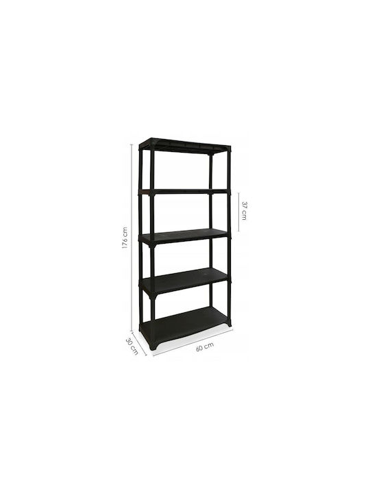 Ραφιέρα Πλαστική Linea Tempo με 5 Ράφια Μαύρη 60x30x176cm