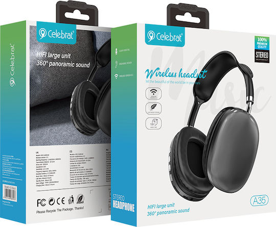 Celebrat A35 Wireless / Wired Over Ear Headphones with 10 hours of Operation Black