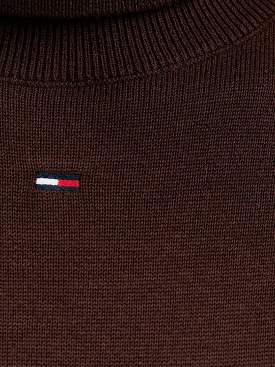 Mini Knitted Dress with Turtleneck Brown
