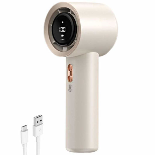 Siks Turbo Ventilator De Mână Portabil Ecran Lcd 200 Niveluri De Intensitate Afișaj Nivel Baterie Încărcare Usb Cablu Inclus Alb