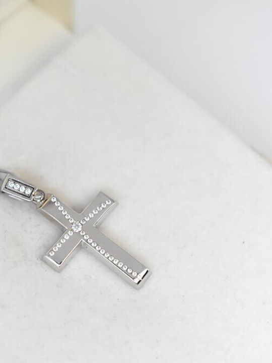 Дамски Бял златен Кръст 14K с Верижка