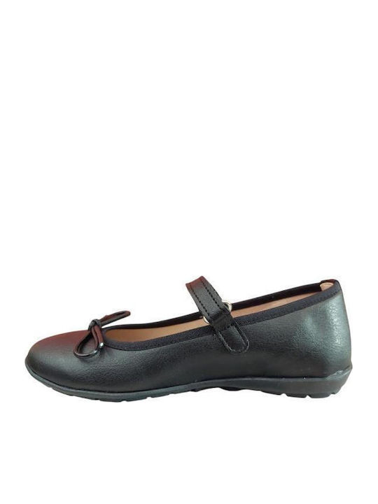 Kids Anatomic Leather Ballerinas 2394 with Hoop & Loop Closure Black
