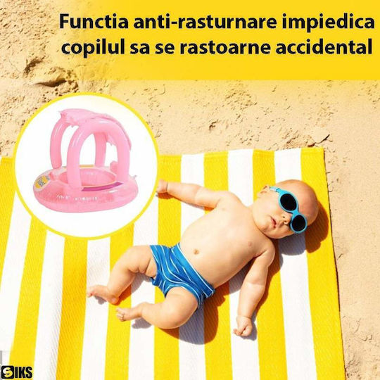 Siks Inflatable Baby Float Canopy Anti-Tip Function Ring-Shaped Pool Float Roof Size 62 Cm Diameter X 66 Cm Height Pink