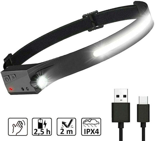 Verke Επαναφορτιζόμενος Φακός Κεφαλής LED IPX4 με Μέγιστη Φωτεινότητα 350lm
