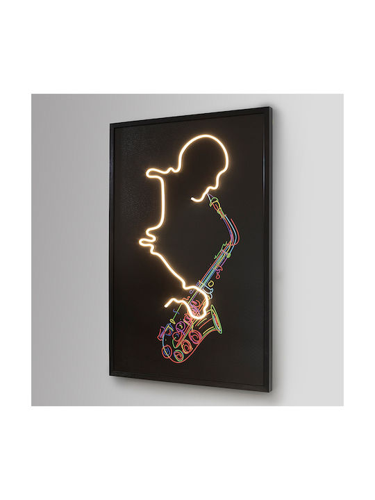 Painting Saxophonist with LED Lighting Black Frame 80x120cm Schuller 724739