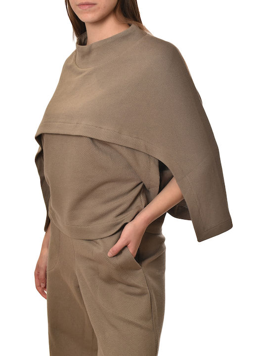 Blouse Women's Crop Top Cotton Khaki