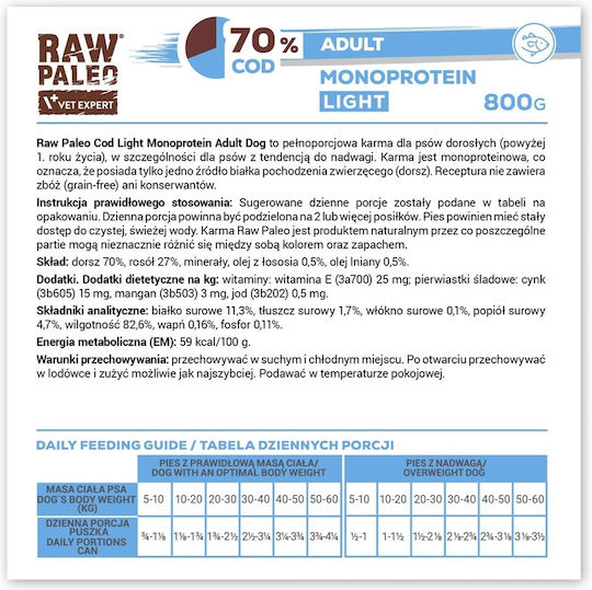 Vetexpert Raw Paleo Cod Light Monoprotein Wet Dog Food 800g