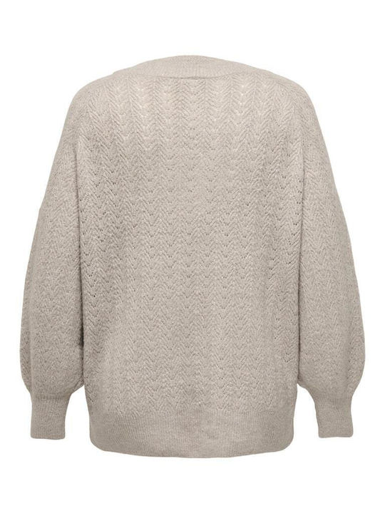 Damen Langarm Pullover mit V-Ausschnitt Beige