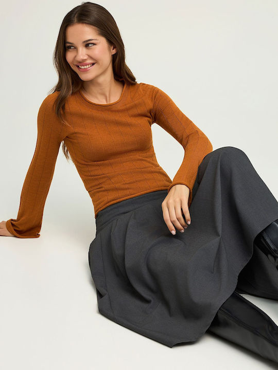 Damen Langarm Pullover Baumwolle Braun
