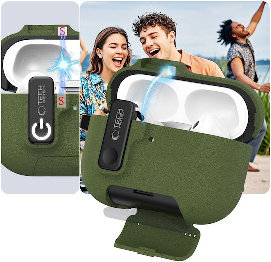 Tech-Protect Slim Hook Hülle Kunststoff mit Haken in Grün Farbe für Apple AirPods Pro 3