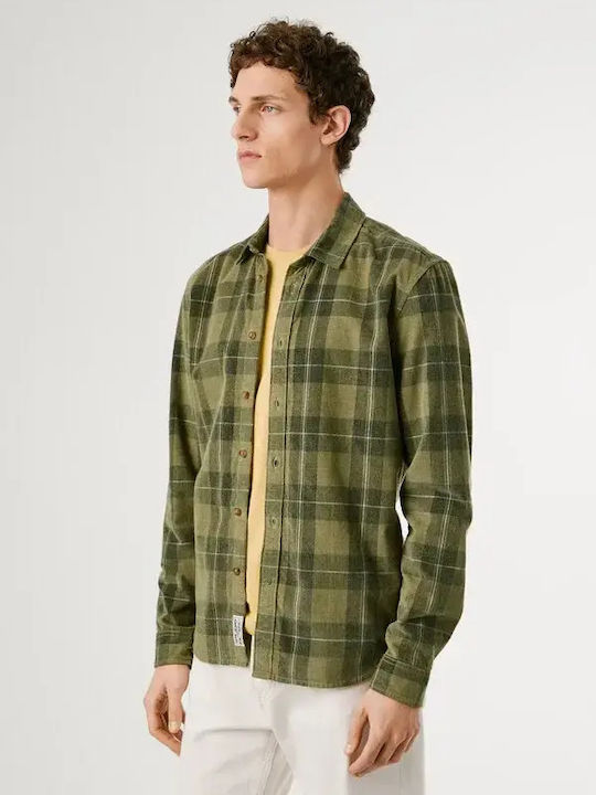 Long-sleeved Corduroy Shirt Checked Khaki
