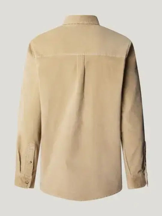 Clayton Langärmeliges Zeichenfolge Overshirt in Normale Passform Beige