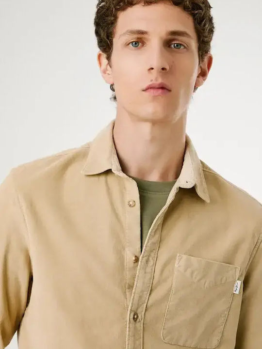 Clayton Langärmeliges Zeichenfolge Overshirt in Normale Passform Beige