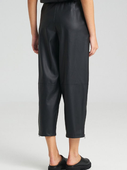 Pants Γυναικείο Ψηλόμεσο Υφασμάτινο Capri Παντελόνι με Λάστιχο Black