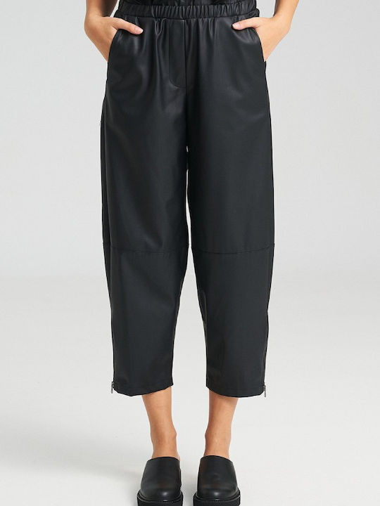 Pants Γυναικείο Ψηλόμεσο Υφασμάτινο Capri Παντελόνι με Λάστιχο Black