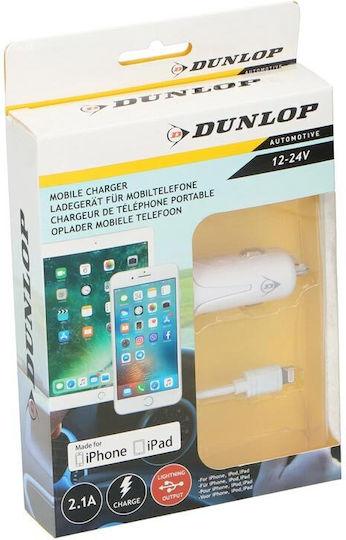 Dunlop Car Charger 2.1A with Cable Lightning White Color