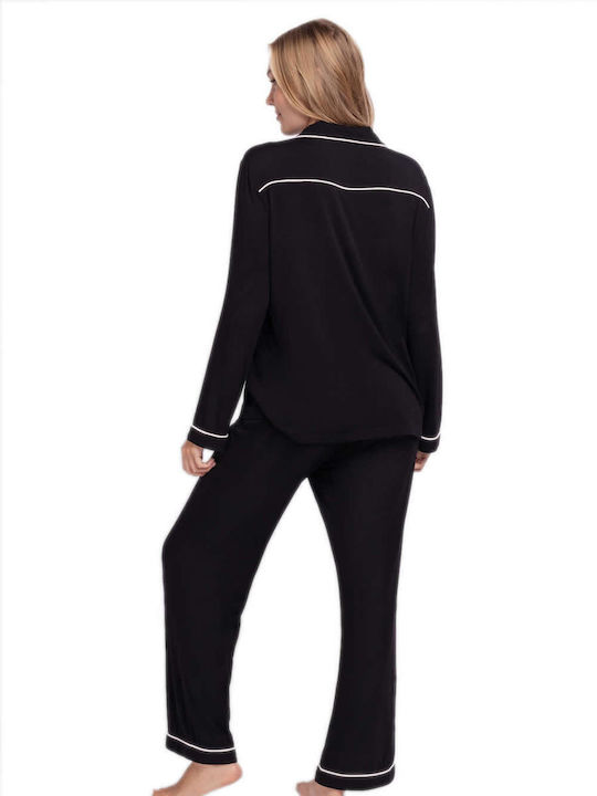 Dorina Winter Damen Pyjama-Set Schwarz