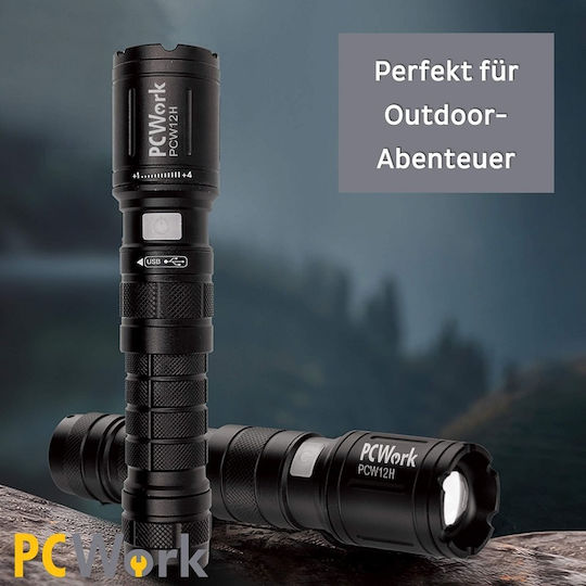 Pcwork Rechargeable Flashlight LED IPX4 with Maximum Brightness 650lm